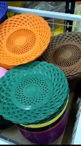 Piring Rotan Murah Plastik 12 pcs Motif Anyaman - Coklat