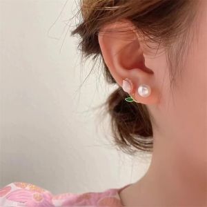 Nhẹ Pháp Sang Trọng Màu Hồng Hoa Tulip Ngọc Trai Bông Tai Nữ Hàn Quốc Đính Đá Zircon Tinh Tế Bông Tai Dự Tiệc Giáng Sinh Món Quà Trang Sức