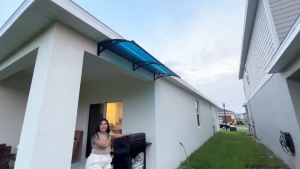 Polycarbonate Awning Canopy Roof with Frame for Door and Window Silent Waterproof Anti UV Sun Rain Protection Outdoor Use Spliceable
