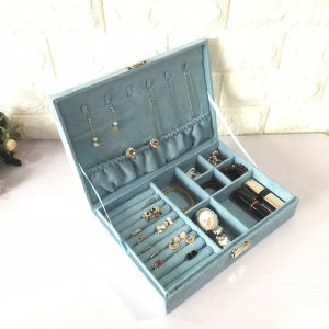 Wooden Velvet Jewelry Box Lockable European Style Princess Box with Key Earring And Lipstick Storage Organizer Handmade Craft