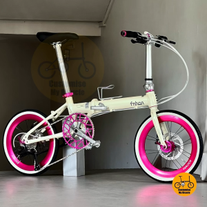 Fnhon Zephyr 18 Inch Foldable Bicycle With Ltwoo 9 Gears Beige Hot Pink White Wall Tyres For Kids Or Petite Riders