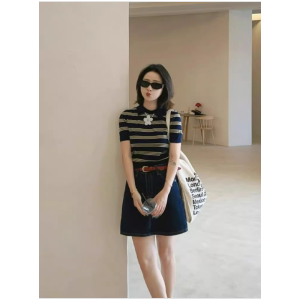 Style Striped Turn-Down Collar Summer Short Sleeve T-Shirt