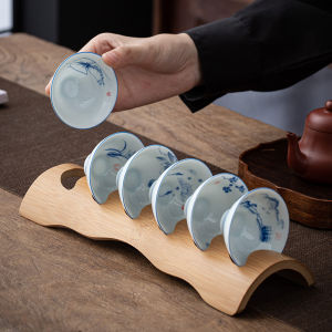 Hand-Painted Small Gongfu Tea Cup Set of 6 Blue And White Liyu Single Cup Drinking Cup Chinese Style Ceramic Watercolor Elements