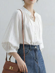 YAOMUHUA | French Elegant Relaxed Casual Five-Sleeve White Blouse