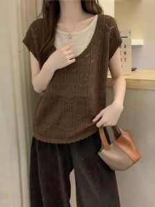 AIYITI | Vintage Lace Hollow Out Fake Two-Piece T-Shirt Summer