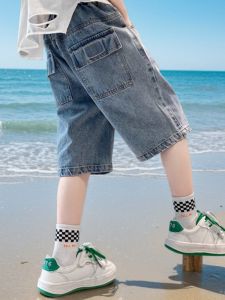 Boys Summer Denim Shorts Five-Quarter Length Casual Cotton Blend Breathable High Waist Kids Jeans Suitable for Ages 4-14