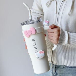 Large Capacity Good-looking Hellokitty Big Mac Large Ice Cup Straw Thermal Insulation Cup Female Cute Cold Preservation Water Cup