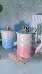 แก้วมัคเซรามิค รูปทรงนางเงือก สีชมพู สีฟ้า น่ารักๆ ขนาด 420 มล. ของขวัญวันเกิดผู้หญิง