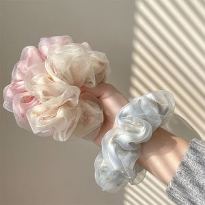 Double Layer Silk Hair Band Organza Scrunchies Sweet Flower Hair Band for Girls Ponytail Holder Rubber Bands Hair Ties Hair Accessories