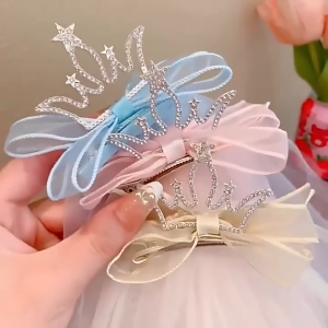 Klip Rambut 公主皇冠发夹 Princess Tiara Hair Clip with Veil INS风可爱少女发饰 Cute Girl Party Gift Princess Style