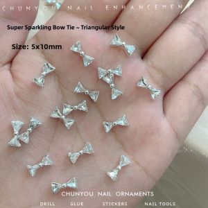 CHUNYOU | Silver Bow Rhinestone Nail Decorations
