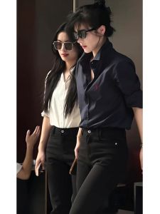 Elegant Loose Long Sleeve Embroidered Shirt Autumn Collection Womens Fashion Design Simple Match Cotton Korean Style Top