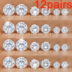 [HCM]Bộ 12 Đôi Bông Tai Đính Đá Zircon Lấp Lánh  Nữ Tính Sang Trọng 12BTZIRCON88