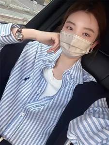 223Cal Striped Cotton Linen Blouse for Women Loose Fit Long Sleeves Spring Summer Seasonal Versatile Layering Shirt