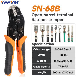 Crimps Plug JST TEXHSMVHPHMolex Terminals Ratchet Crimper Pliers SN-68B For 0.08-1.5mm²(28-16 AWG) Wires Tool