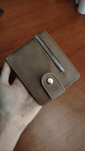 Dompet Kulit Asli Vintage untuk Pria Kulit Sapi Pendek Tempat Kartu Kredit Tas Uang Dompet Koin