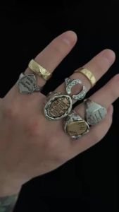 Ingemark | Ingemark 7 Pcs/Set Personality Irregular Letter Rings Men Trendy Adjustable Geometric Chunky Open Metal Rings Grunge Jewelry New