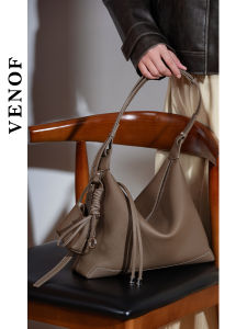 Venof Womens Single Shoulder Bag Spring Summer New Style Large Capacity Genuine Cowhide Underarm Commuter Bag Soft Tote Handbag