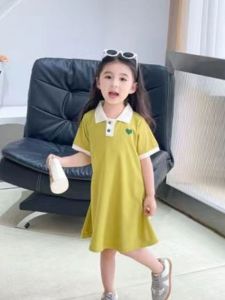 Casual Pure Color Polo Neck A-Line Long Dress Summer Children