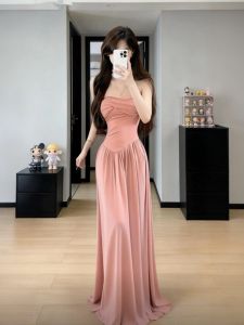 CHANGTONG | Retro Waist Cinching Slimming Strapless Maxi Dress for Summer