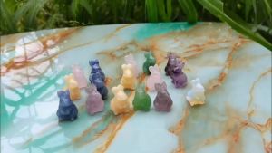1 Inch Mini Bunny Crystal Energy Stones Carved Rabbit Rose Quartz Hare Figurine Jade Mini Animal Statue Chakra Home Decor