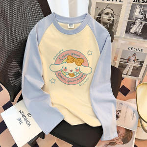 Long Sleeve Shoulder Insert T-Shirt Casual Cotton Kids Top for Girls Spring Autumn Season Versatile Loose Fit Base Layer Shirt