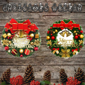 Artificial Garland Christmas Wreath with Bells Bowknot Xmas Front Door Wall Decoration Christmas Tree Door Wall Pendants