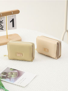 Short Womens Wallet Pure Color Accordion Design Foldable Windpipe Card Holder Two-In-One High-End Feeling Compact Purse