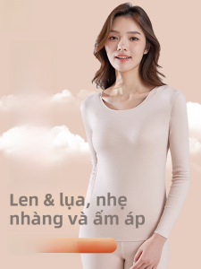 MiiOW | Áo ngực lót lụa lông cừu MiiOW dành cho nữ mùa thu đông không đường may quần áo lót dày dài tay cổ tròn