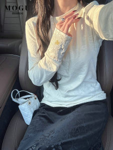 New Chinese Style Womens Fleece Lined Embroidered Base Shirt Long Sleeve Inner Wear T-shirt Autumn Winter Cotton Blend Fabric