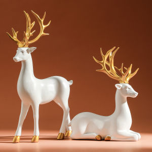 Reindeer Figurines White Deer Statue Elk Sculpture Solid Synthetic Resin Living Room Home Christmas Decoration Tabletop Ornament