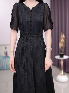 Elegant Black Qipao Dress New Chinese Style National Trend High Waist A-Line Midi Skirt for Women Summer Season High End Brand