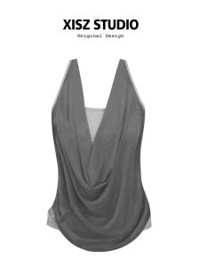 American Style Spicy Grey Neck Hanging Strap Vest Womens Spring Summer Shiny Sequins Fake Two-Piece Slim Sleeveless Top