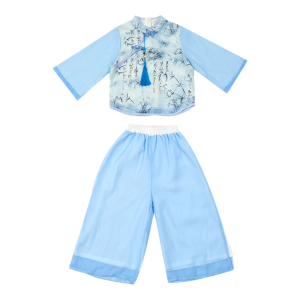 MPW | Childrens Ancient Costume Set Long Sleeve Bamboo Shadow Blue Performance Outfit Two-Piece Set For Boys And Girls Spring Autumn Wear