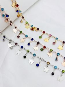 สร้อยคอ Zircon Butterfly Chain DIY ลูกปัดหยดน้ำ ต่างหู สร้อยคอแว่นตา สีทองแดง กิ๊บติดผม เครื่องประดับ