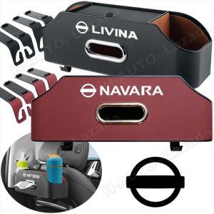 Car Back Seat Organizer For Nissan Almera Frontier Livina Sunny Navara Serena Teana X-Trail Np300 Sentra Pulsar Gtr Terra Juke Leather Compartment Organizer Box With Tissue Box Phone Cup Holder Seat Hook Car Accessories Interior