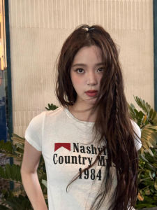 Ouyang Nana BM Retro Digital Print Short Sleeve Slim Fit Pure Cotton T-Shirt Street Style Summer Top for Young Women