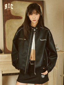 RickyisClown | Vintage Racing Leather Jacket Casual Loose Elegant Jacket