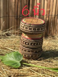 กระติบ ข้าวฟักทองลวดลายพิกุล ขนาด 6 นิ้ว สานจากไม้ไผ่