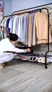 Giá treo quần áo kệ treo đồ Cao cấp có tầng thép cac bon thiết kế 2 khung 2 tầng có bánh xe mẫu hót 2023