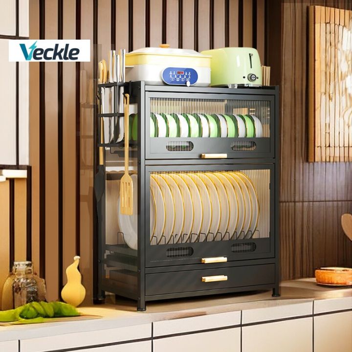 Veckle 2/3 Layers Dish Drying Rack Waterproof Kitchen Storage Shelves Large  Dish Drainer Racks Carbon Steel Dish Rack with Drawer Lazada PH - Main Image