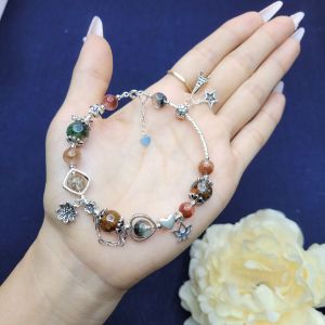 Q969 Lắc Bạc mix đá Thạch Anh Ưu Linh đa sắc mẫu 2 không kén mệnh - Phong Thuỷ TUDO
