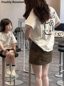 Cute Cartoon Kids Casual Loose Summer T-shirt Short Sleeve Childrens Top Parent-Child Matching Cotton Polyester Blend