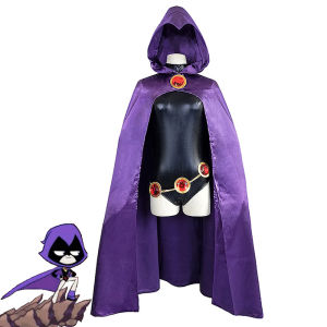 Dc Comics Teen Titan Raven Costume Women Superhero Cosplay Jumpsuit Cloak Suits Halloween Party Fancy Dress