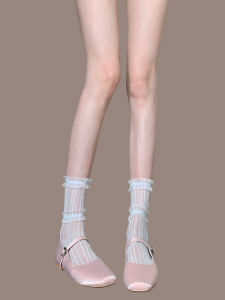 White JK Lace Stockings Womens Knee Socks Matching Leather Shoes Classic Style Mary Jane Lace Calf Socks Summer Thin