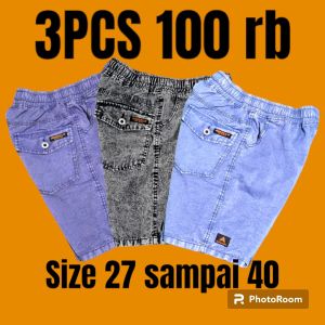 BIG SIZE 3PCS Celana Pendek Jeans Pria Dewasa Broadshort Size 27-40 Pinggang Karet
