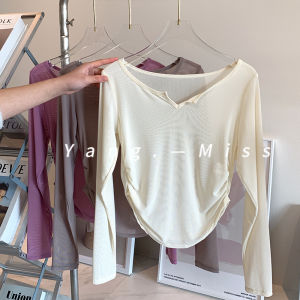 Sun Protection Ice Silk Long Sleeve T-Shirt Wrap Thin Clouds V-neck Slim Fit Inner And Outer Wear Base Shirt Womens Fashion