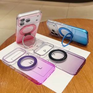 Transparent 360°Rotating Metal Holder Ring Bracket for Magsafe Magnetic Case For iPhone 17 16 Pro Max Plus Gradient Clear Cover