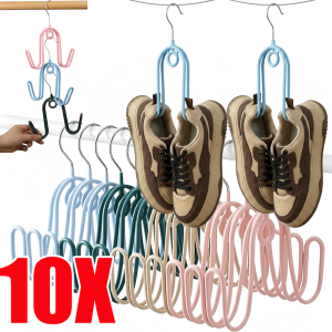 10Pcs Heavy Duty Stainless Steel Shoe Drying Hangers / Non-Slip Double Strand Wind Resistant Hooks / Multi-Purpose Clothesline Storage Holders