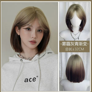 ผมปลอมสำหรับผู้หญิง ทรงสั้นตรงธรรมชาติสไตล์เกาหลี เอฟเฟกต์ไล่เฉดสี หน้าม้าสองข้าง ปกปิดทั้งศีรษะ